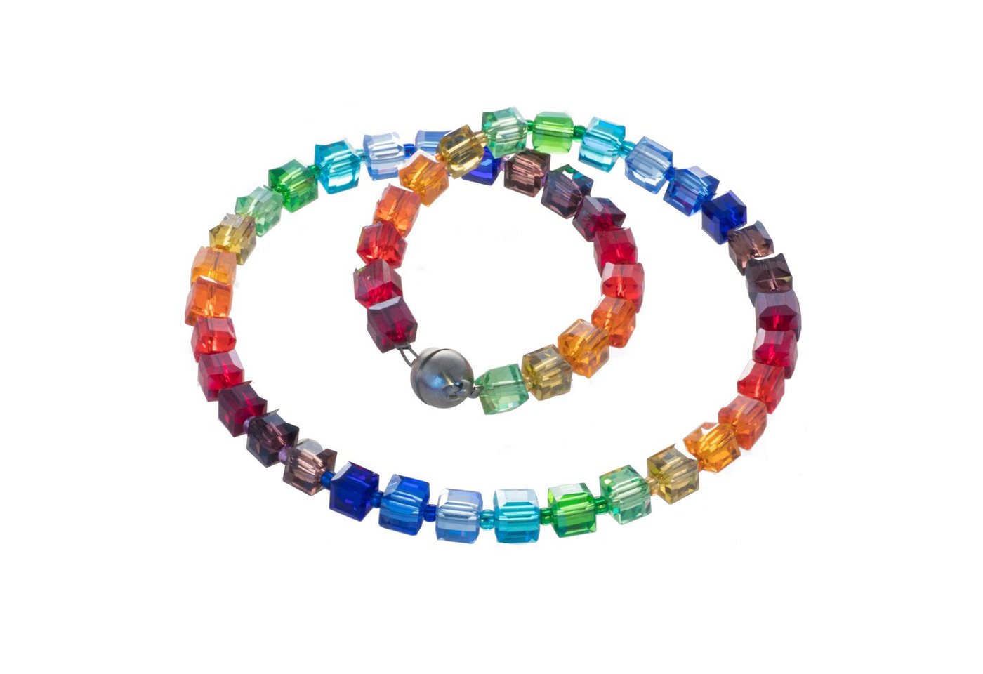 Bella Carina Perlenkette Glaswürfel Kette regenbogen Chakra farben, Magnetverschluss, Glaswürfel Kette von Bella Carina