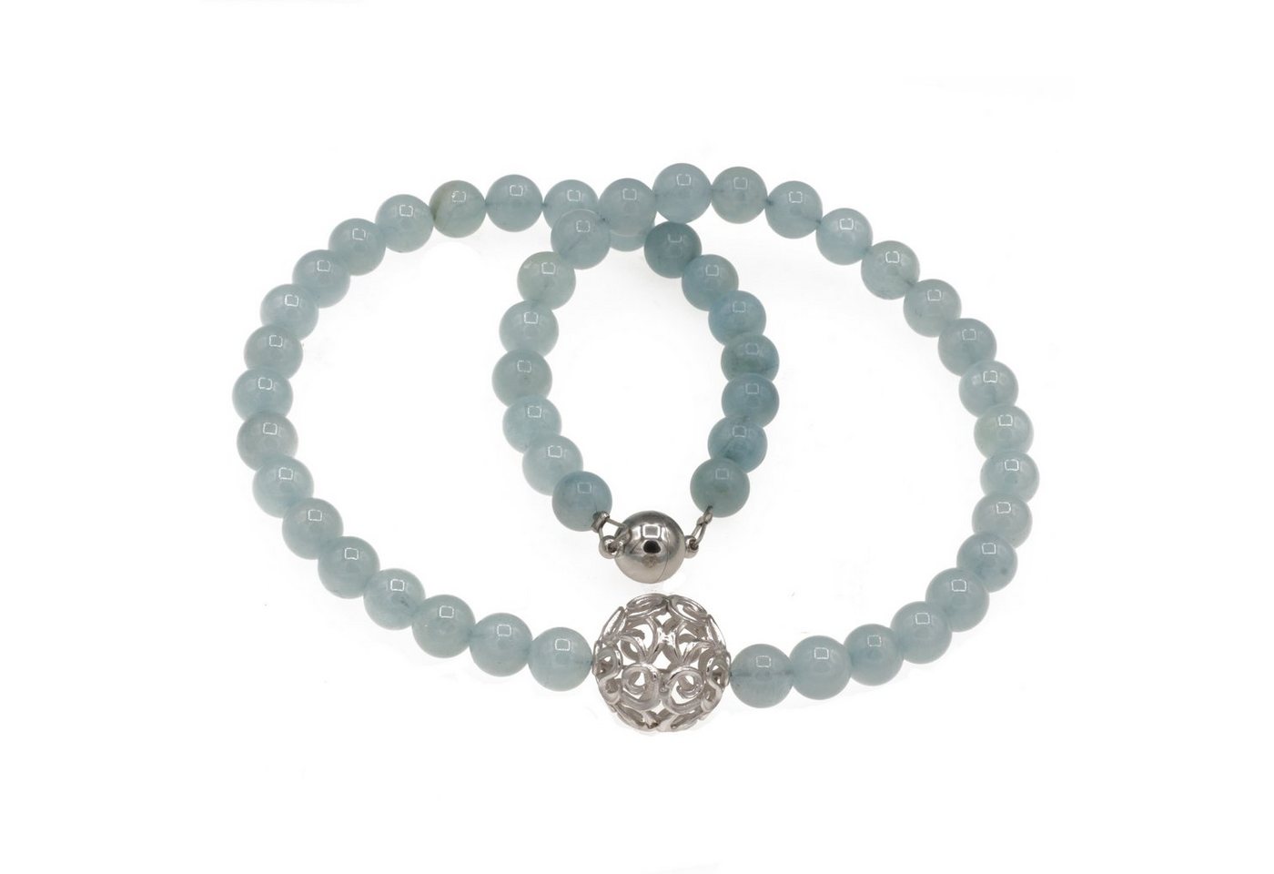 Perlenkette Kette mit 8 mm Aquamarin Perlen und großer Silber Perle, mit echten Aquamarin Perlen und einer großen Silberperle von Bella Carina