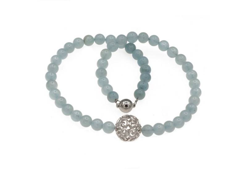 Perlenkette Kette mit 8 mm Aquamarin Perlen und großer Silber Perle, mit echten Aquamarin Perlen und einer großen Silberperle von Bella Carina