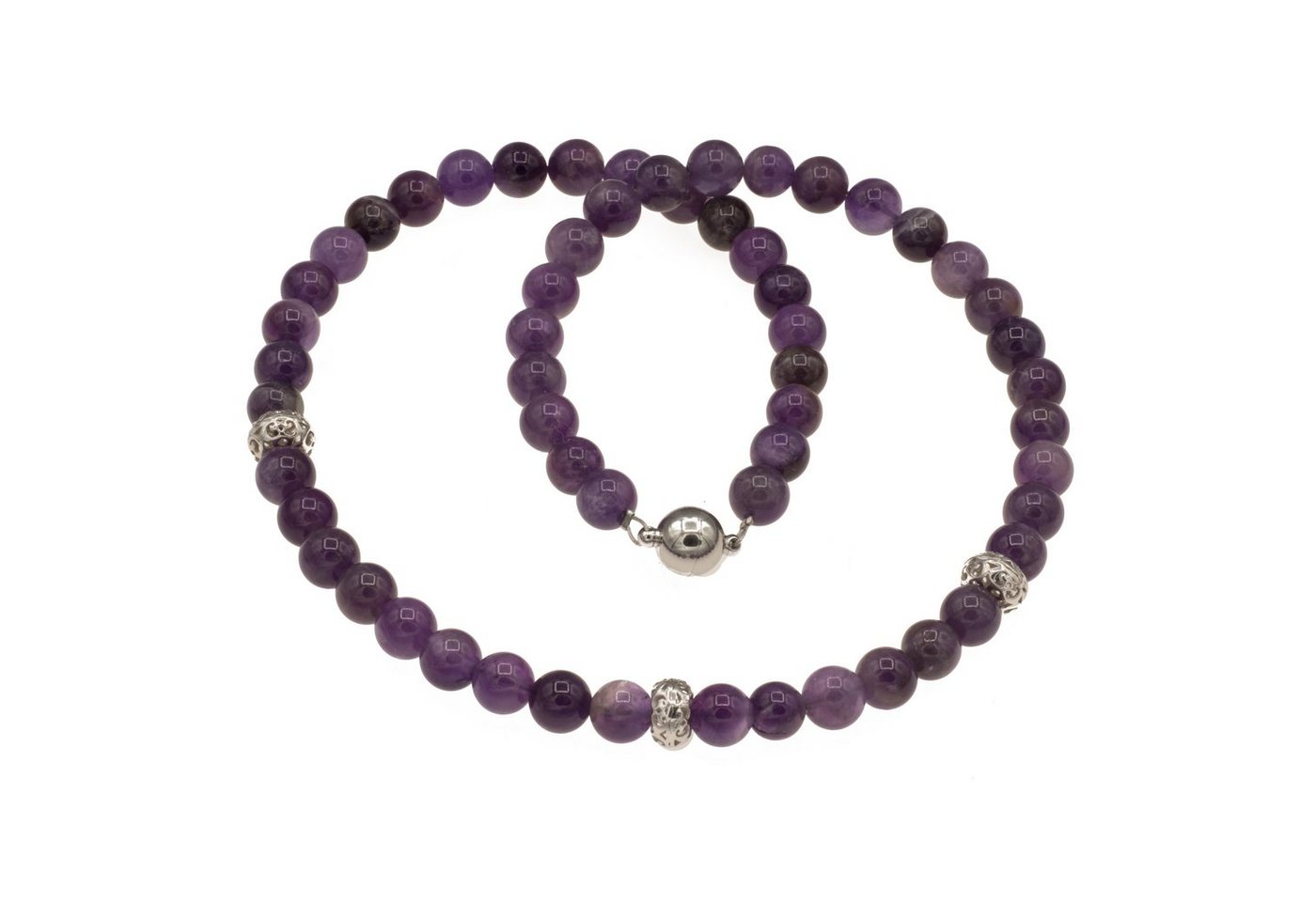 Bella Carina Perlenkette Kette mit Amethyst Perlen und 3 Perlen aus 925 Silber von Bella Carina