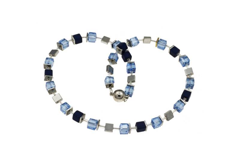 Bella Carina Perlenkette Kette mit Glas und Polaris Würfeln und Hämatit Scheiben blau von Bella Carina