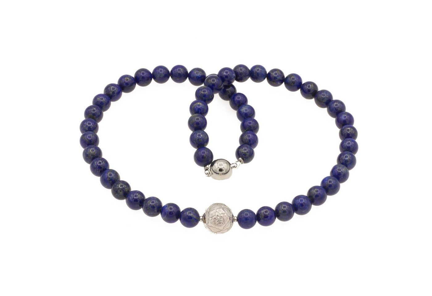 Bella Carina Perlenkette Kette mit Lapislazuli Perlen 8 mm und Silberperle Blume, mit hochwertigem Lapislazuli und einer Silberperle von Bella Carina