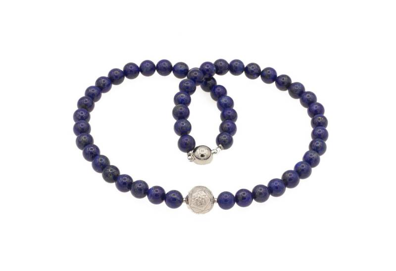 Bella Carina Perlenkette Kette mit Lapislazuli Perlen 8 mm und Silberperle Blume, mit hochwertigem Lapislazuli und einer Silberperle von Bella Carina