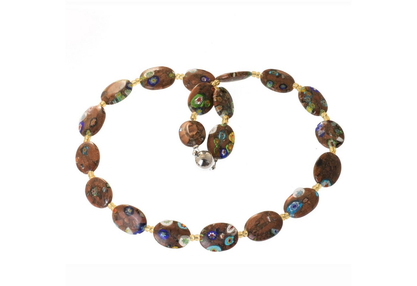 Perlenkette Kette mit Millefiori Goldsand Perlen, Millefiori Glas von Bella Carina