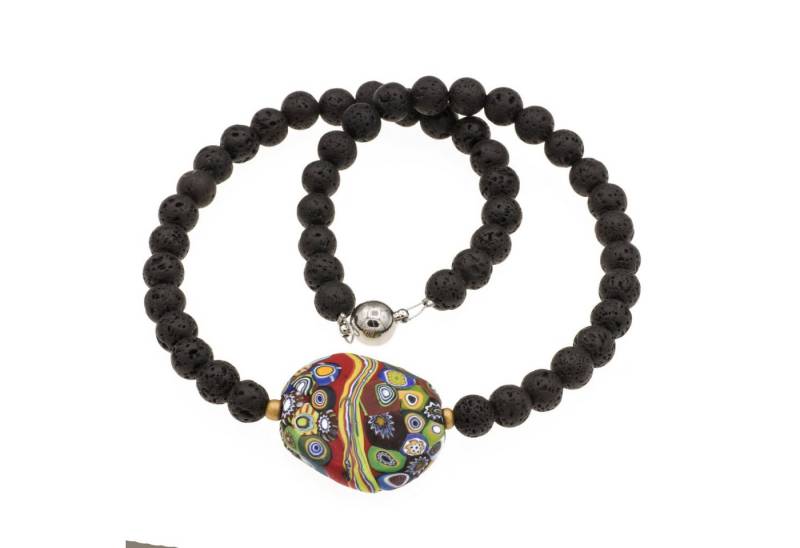 Bella Carina Perlenkette Kette mit Murano Glas Millefiori Mosaik Perle rot u. Lava Perlen, mit echter Murano Glas Mosaik Perle von Bella Carina
