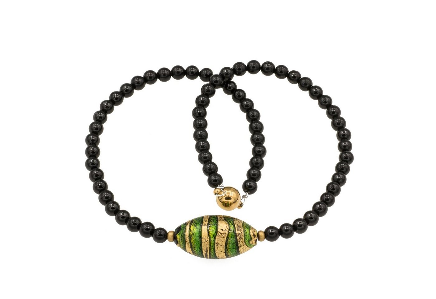 Bella Carina Perlenkette Kette mit Murano Glas Perle mit Goldfolie grün schwarz, mit Murano Glas Perle von Bella Carina