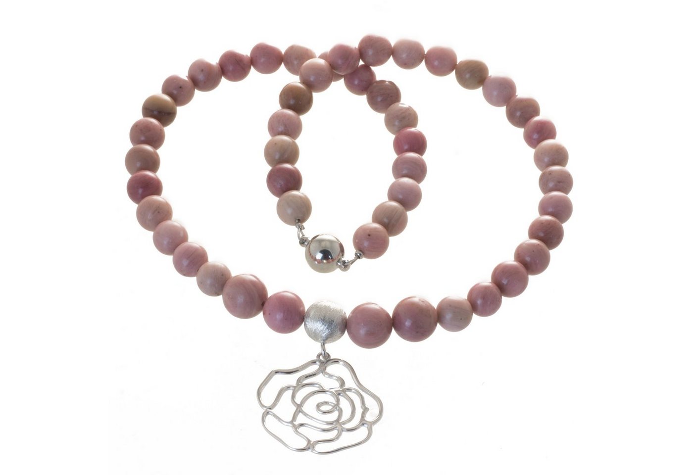 Bella Carina Perlenkette Kette mit Rhodochrosit Perlen und Silber Anhänger Rose, mit Anhänger Rose aus 925 Silber von Bella Carina