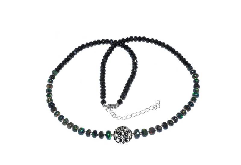 Perlenkette Kette mit echtem Schwarz Opal mit Silberkugel von Bella Carina