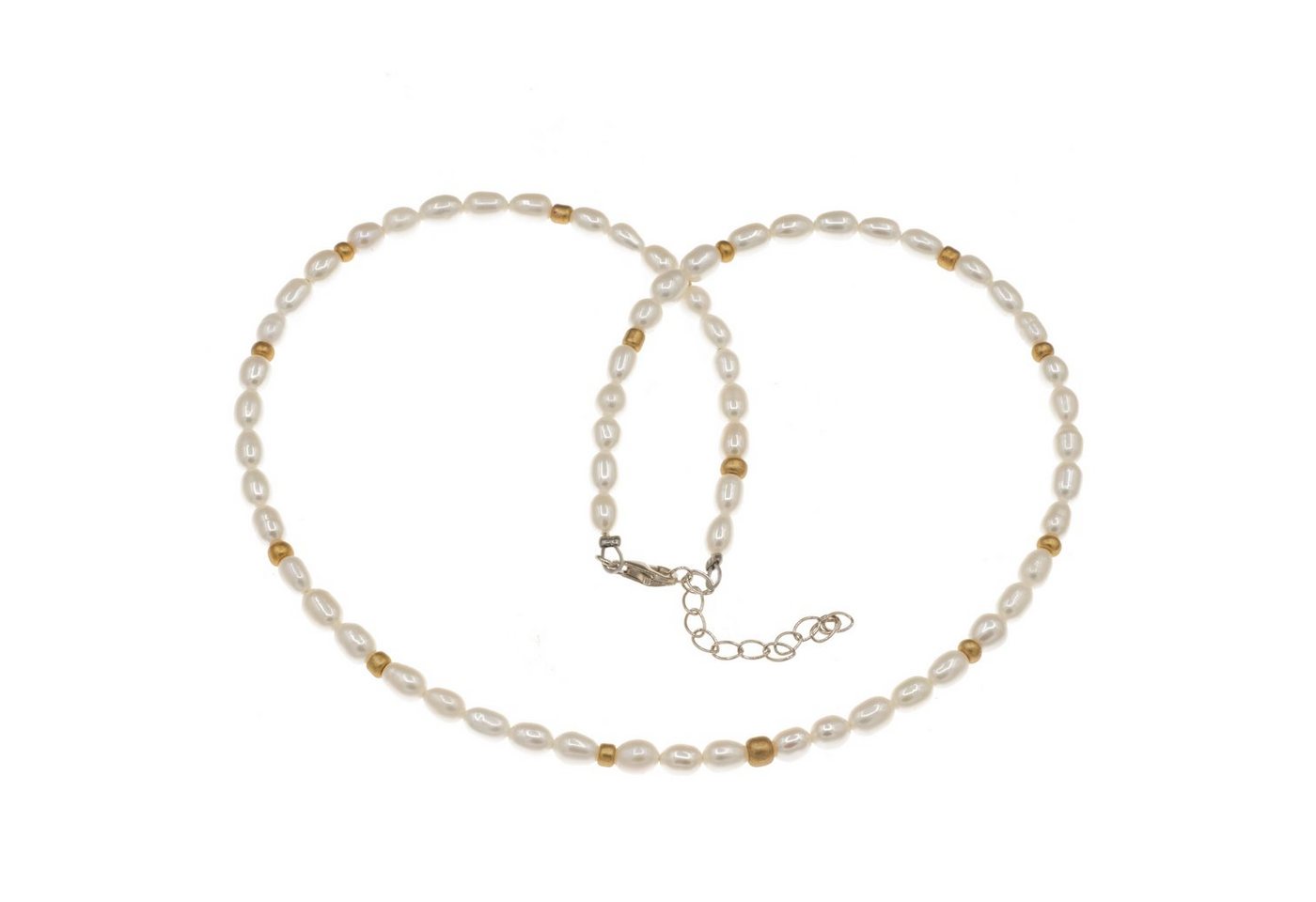 Bella Carina Perlenkette Kette mit echten Süßwasser Zuchtperlen in Reiskorn Form mit goldfarbenen Perlen 42 – 47 cm, mit echten Zuchperlen von Bella Carina