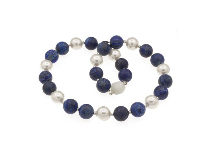 Bella Carina Perlenkette Kette mit großen Lapislazuli Perlen matt und glänzenden hellen Perlen, mit Lapislazuli und Zuchtperlen-Imitat Perlen von Bella Carina