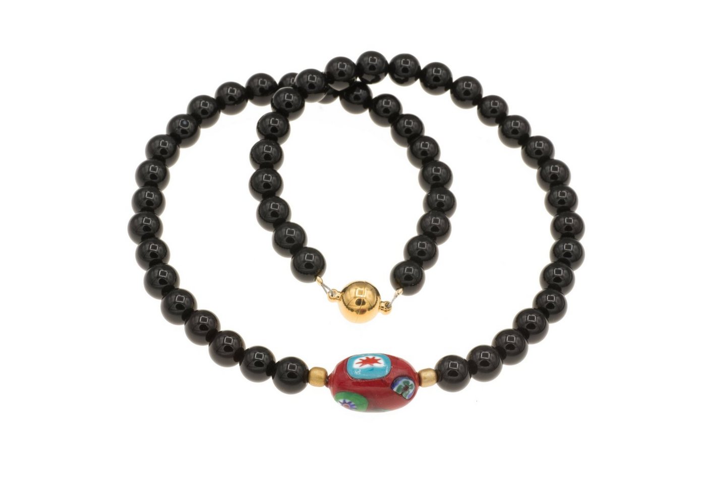 Bella Carina Perlenkette Kette mit schwarzen Achat Perlen und 1 Murano Glas Mosaik Perle, mit einer Murano Glas Perle von Bella Carina
