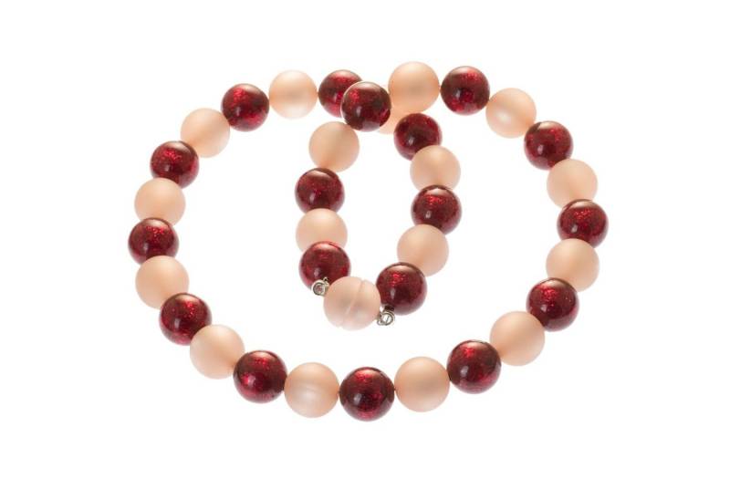 Perlenkette Polaris Perlen Kette 14 mm rosa rot mit Glitzer Effekt von Bella Carina