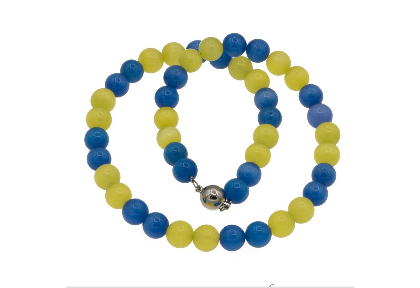 Bella Carina Perlenkette Ukraine blau gelb Kette mit Katzen Augen Glas Perlen 10 mm, blau gelb in der Farbe der Ukrainischen Flagge von Bella Carina