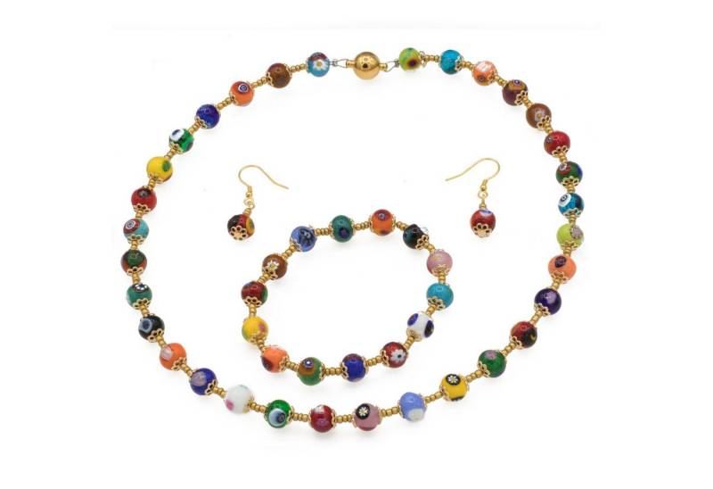 Schmuckset Kette, Armband und Ohrringe im Set mit Murano Glas Perlen bunt, echte Murano Glas Perlen von Bella Carina