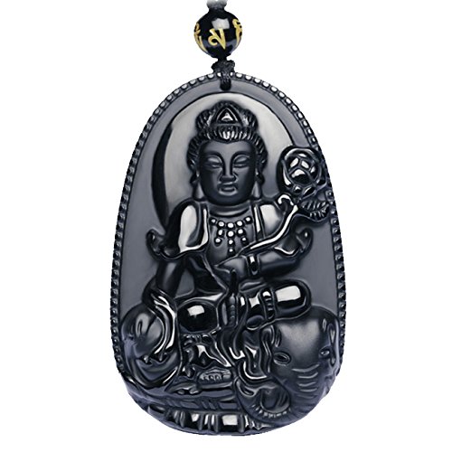 Bella Jade Obsidian Buddha Anhänger Halskette für Damen, Schwarz, Asiatischer Stil, ohne Metaltyp, mit Kordel von Bella Jade