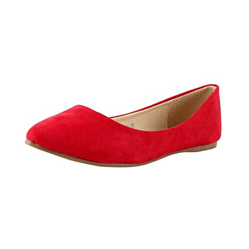 Bella Marie Angie Damen-Ballerinas mit spitzem Zehenbereich, klassische Ballerinas, Rotes Wildleder, 39 EU von Bella Marie