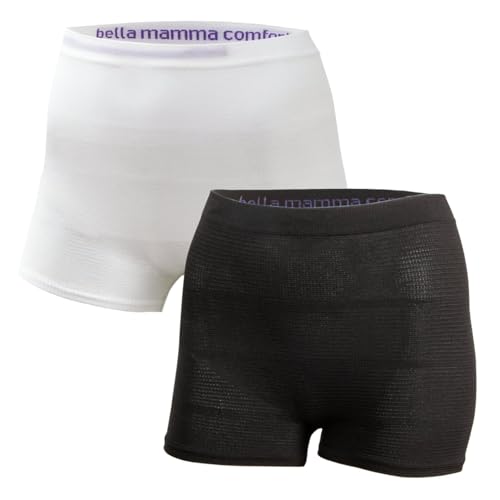 Bella Mamma Comfort Wochenbett Unterwäsche XL im 2er Pack| Bauchumfang 95-125 cm 2 x 2 Stück, weiß und schwarz | weich und sanft | Wöchnerinnen Slips waschbar und latexfrei von Bella