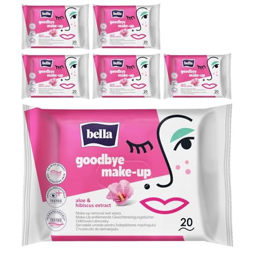 bella Goodbye Make-Up Entfernungstücher 20 Stück 6er Pack (6 x 20 Stück), 100% biologisch abbaubar, dermatologisch getestet, sanft und effektiv von Bella