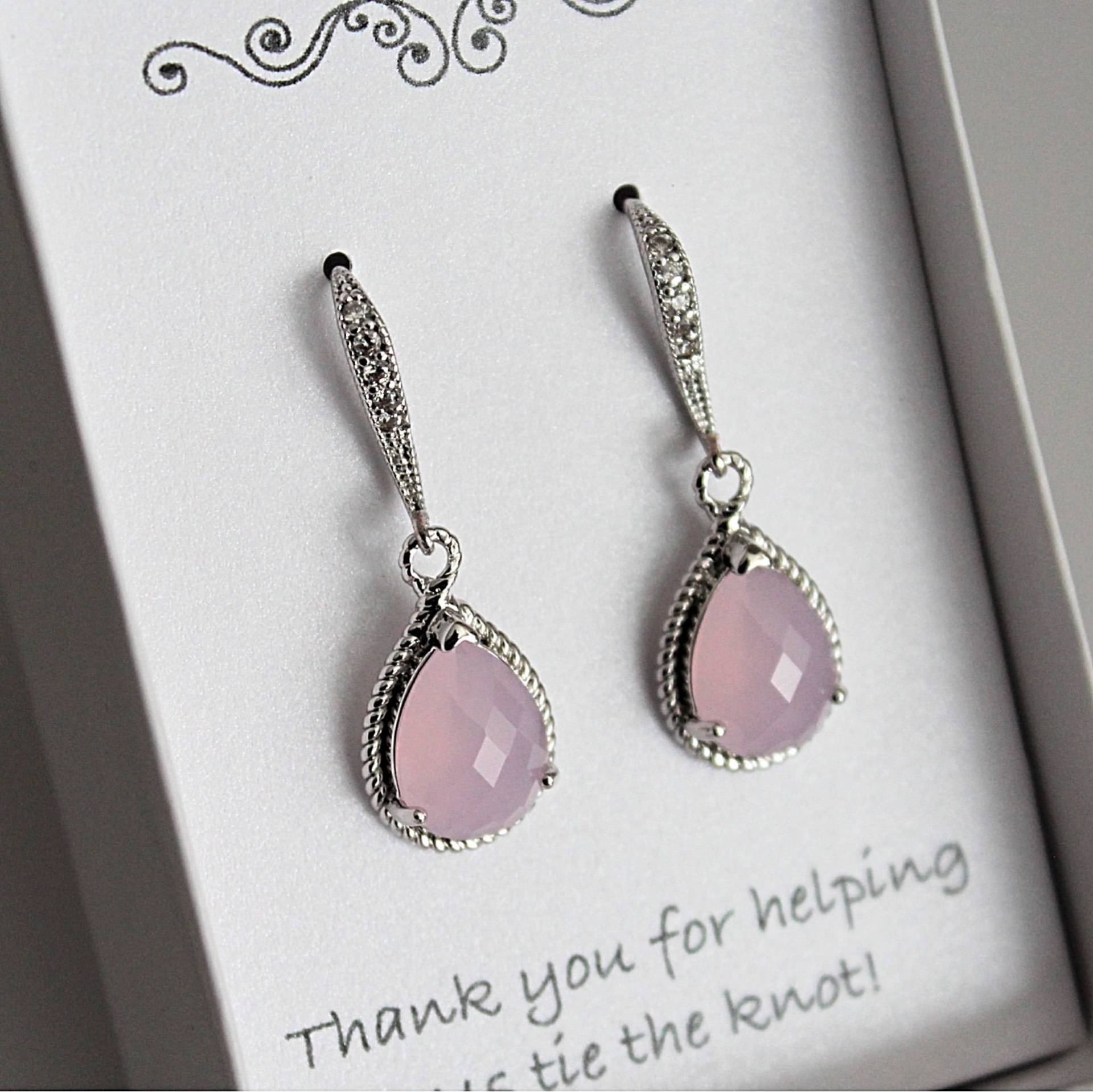 Rosa Brautjungfer Ohrringe, Rosa Schmuck, Geschenk, Hellrosa Tropfen Baumseider Ohrringe von BellaBoutiqueCrafts