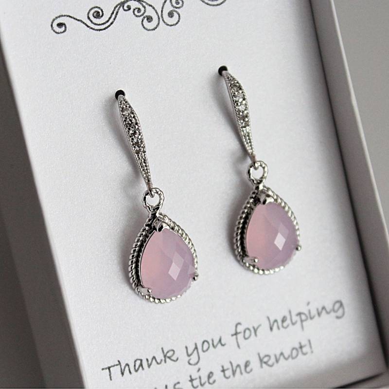 Rosa Brautjungfer Ohrringe, Rosa Schmuck, Geschenk, Hellrosa Tropfen Baumseider Ohrringe von BellaBoutiqueCrafts