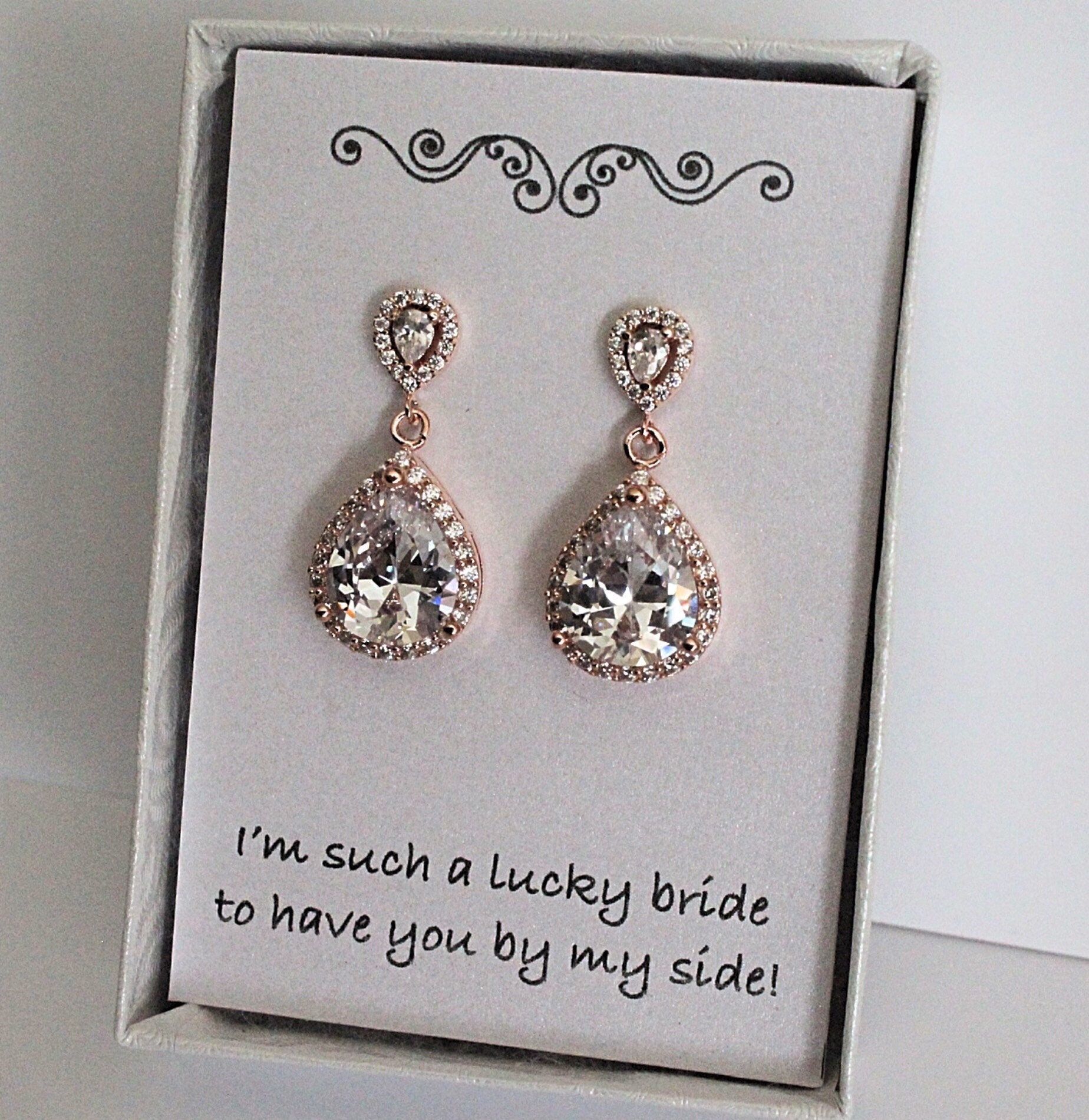Rose Gold Brautjungfer Ohrringe, Braut Geschenk, Trauzeugin Geschenk Rose Gold Brautjungfer Ohrringe, Braut Geschenk, Trauzeugin Geschenk von BellaBoutiqueCrafts