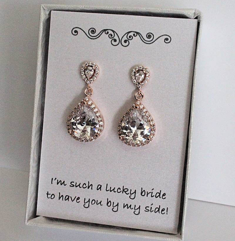 Rose Gold Brautjungfer Ohrringe, Braut Geschenk, Trauzeugin Geschenk Rose Gold Brautjungfer Ohrringe, Braut Geschenk, Trauzeugin Geschenk von BellaBoutiqueCrafts