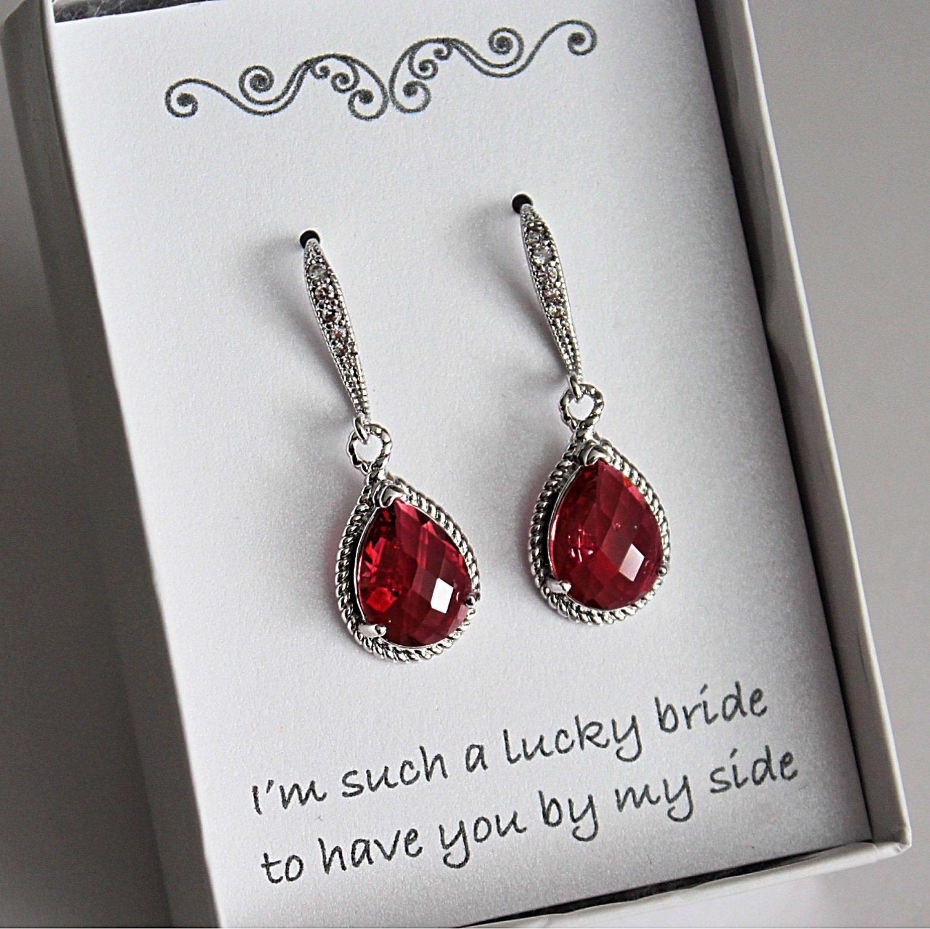 Rubin Brautjungfer Ohrring, Schmuck, Hochzeitsschmuck, Geschenk, Rot Rote Tropfen Baumeln von BellaBoutiqueCrafts