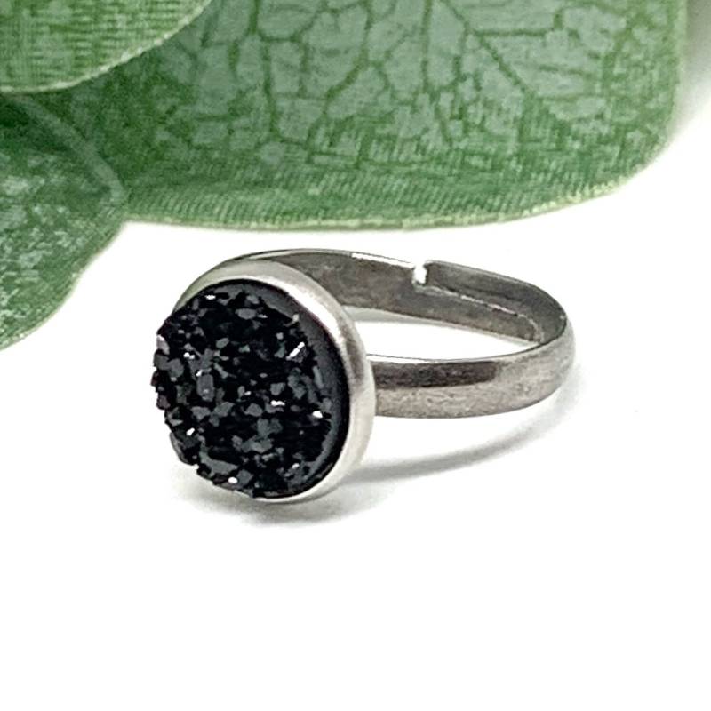 Schwarzer Druzy Ring, Schwarzer Faux Statement Verstellbarer Stein Geschenk Für Mama, Sie, Ring von BellaBoutiqueCrafts