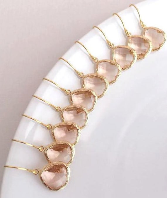10% Off Set Von 5 Hochzeitsschmuck Gold Champagner Blush Ohrrings, Peach Pink Ohrringe, Bridesmaid Ohrringe. Bridal Earrings. Braut Schmuck von BellaJewelsInc