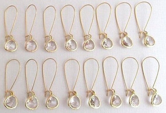 10 % Rabatt Auf Set 8 Hochzeit Schmuck Gold Kristall Tropfen Ohrringe, Klare Brautjungfer Braut Hochzeitsohrringe, Zarte von BellaJewelsInc