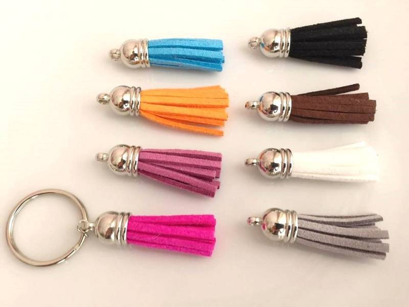 Blaue Quaste Schlüsselanhänger. Silber Blau Schlüsselanhänger.grey.silver Key Chain.split Ring.tassel Schlüsselanhänger.tassel Zubehör.fringe von BellaJewelsInc