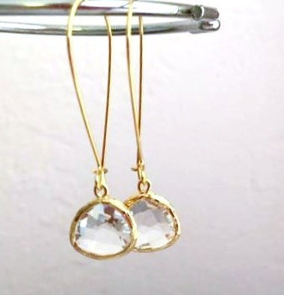 Kristall-Ohrringe. Klare Ohrringe.gold Tropfen Ohrringe. Weiße Ohrringe.brautjungfer Schmuck. Hochzeit Braut Brautjungfer Geschenke von BellaJewelsInc