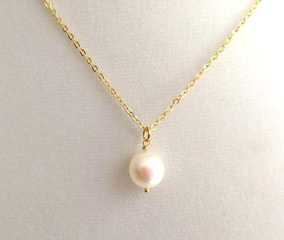 Süsswasserperlen Halskette. Perlenkette. Solitär Schlichte Perlenkette.gold Filled.sterling Silber Perlenkette von BellaJewelsInc