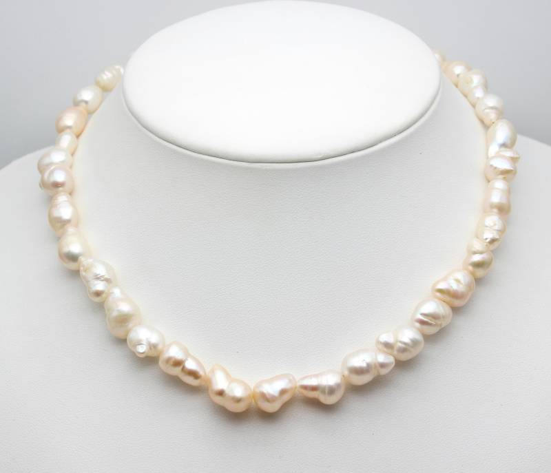 Perlen Kette Aus China Süsswasser Natur Vintage Collier Vergoldet 925 Silber Verschluss Geburtstag Hochzeit Geschenk Ca. 42 cm Lang von BellaKreationen