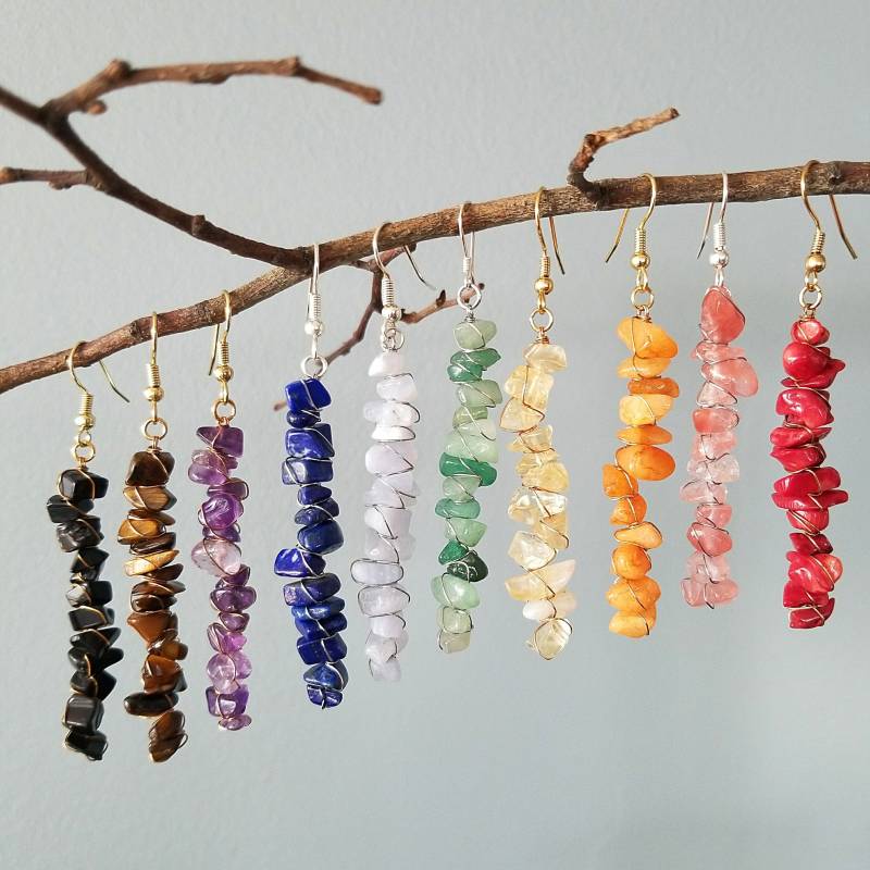 Edelstein-Ohrringe | Wire Verhüllt Detail Sortierte Farben Semi-Precious Stone 14K Goldfülle Sterling Silber Edelstein-Ohrringe | Wire Verhüllt Detail Sortierte Farben Semi-Precious Stone 14K Goldfülle Sterling Silber von BellaLorne