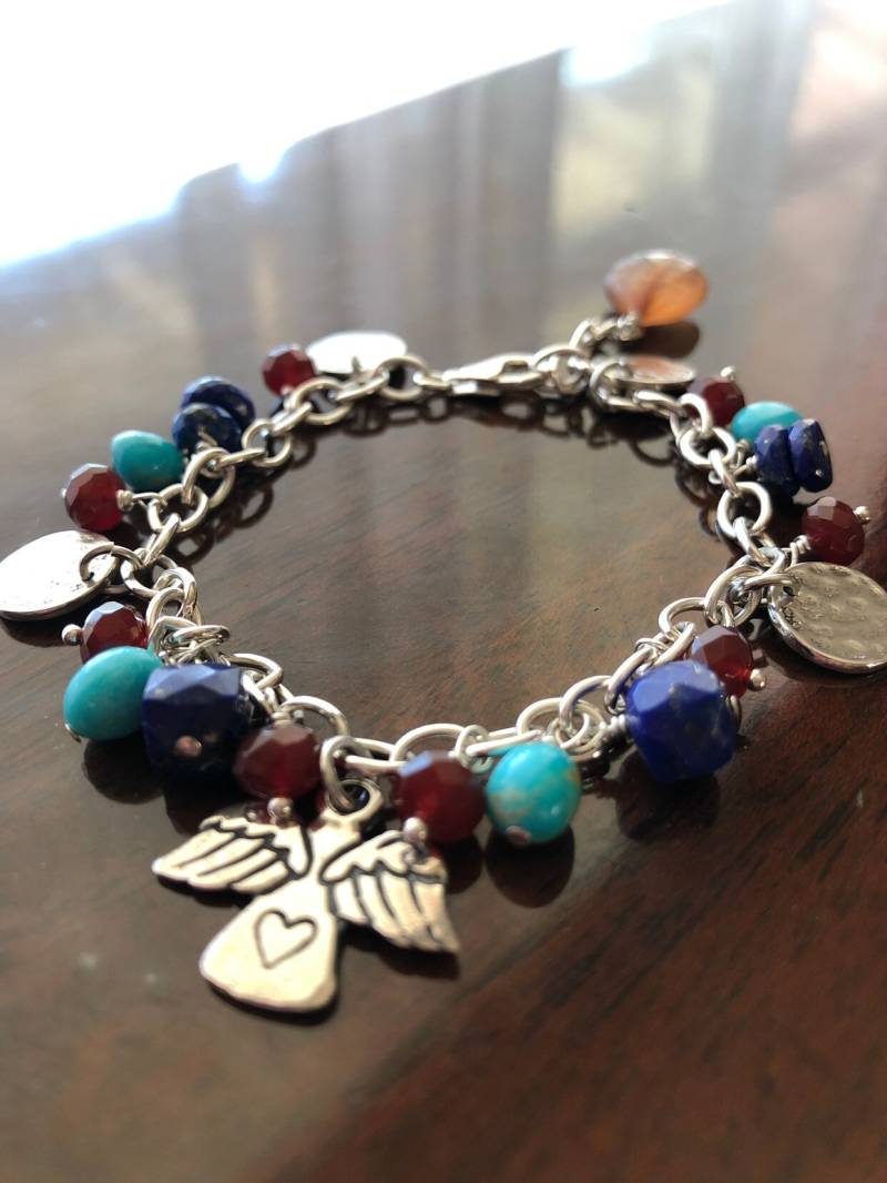 Türkis, Lapis Lazuli, Karneol Und Engel Charm Boho Armband ... Bereit Zu Versenden von BellaLuAndMe