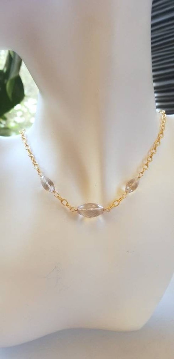 14 K Gold Gefüllt Halskette, Grüner Quarz Edelstein Kristall Boho Marquise, Sonnenfänger, Ein Von Einer Art von BellaMiaBeadsStudio