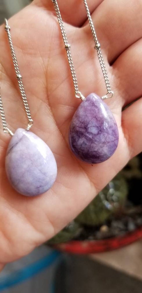 Amethyst Halskette, Edelstein Kristall Boho Lila, Lavendel, Silber Tropfen, Einzelstück von BellaMiaBeadsStudio