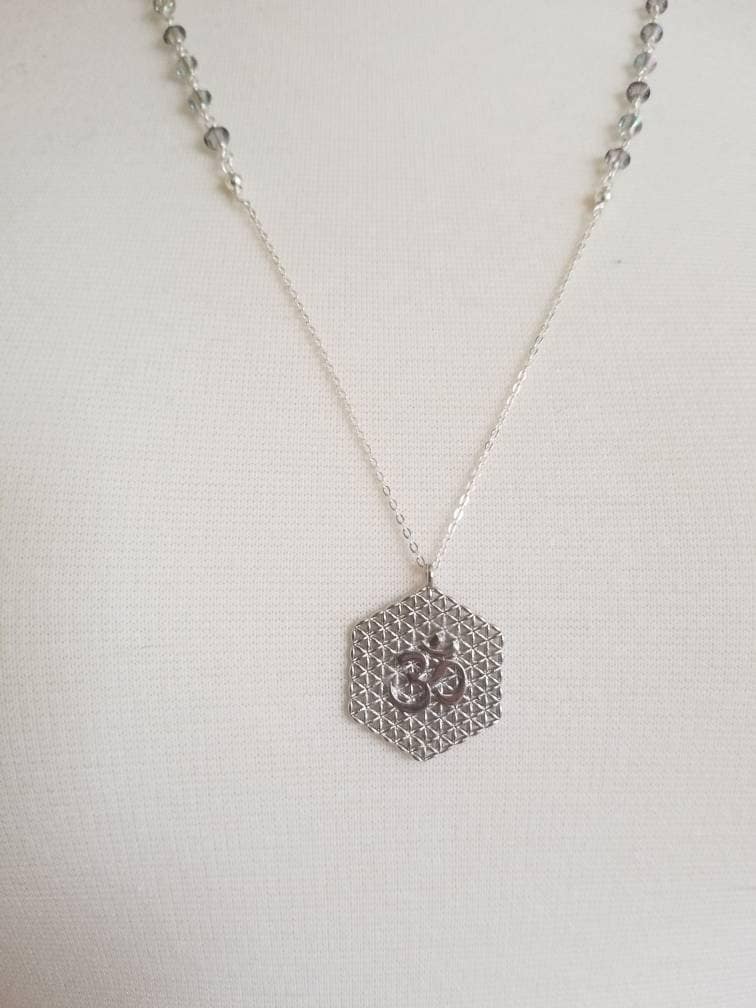 Lange Sterling Silber Perlen Halskette, Yoga Om One Of A Kind, Boho Halskette von BellaMiaBeadsStudio