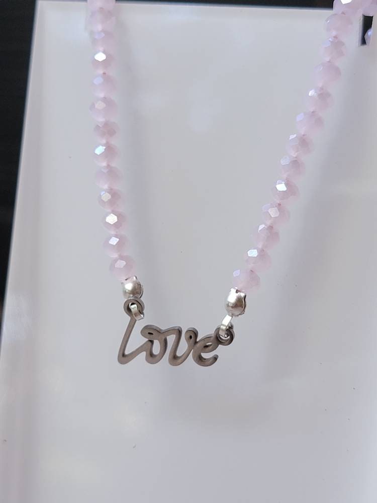 Liebe Halskette, Rosa Kristall Rosa, Liebe, Silber Perlen Boho Valentinstag von BellaMiaBeadsStudio