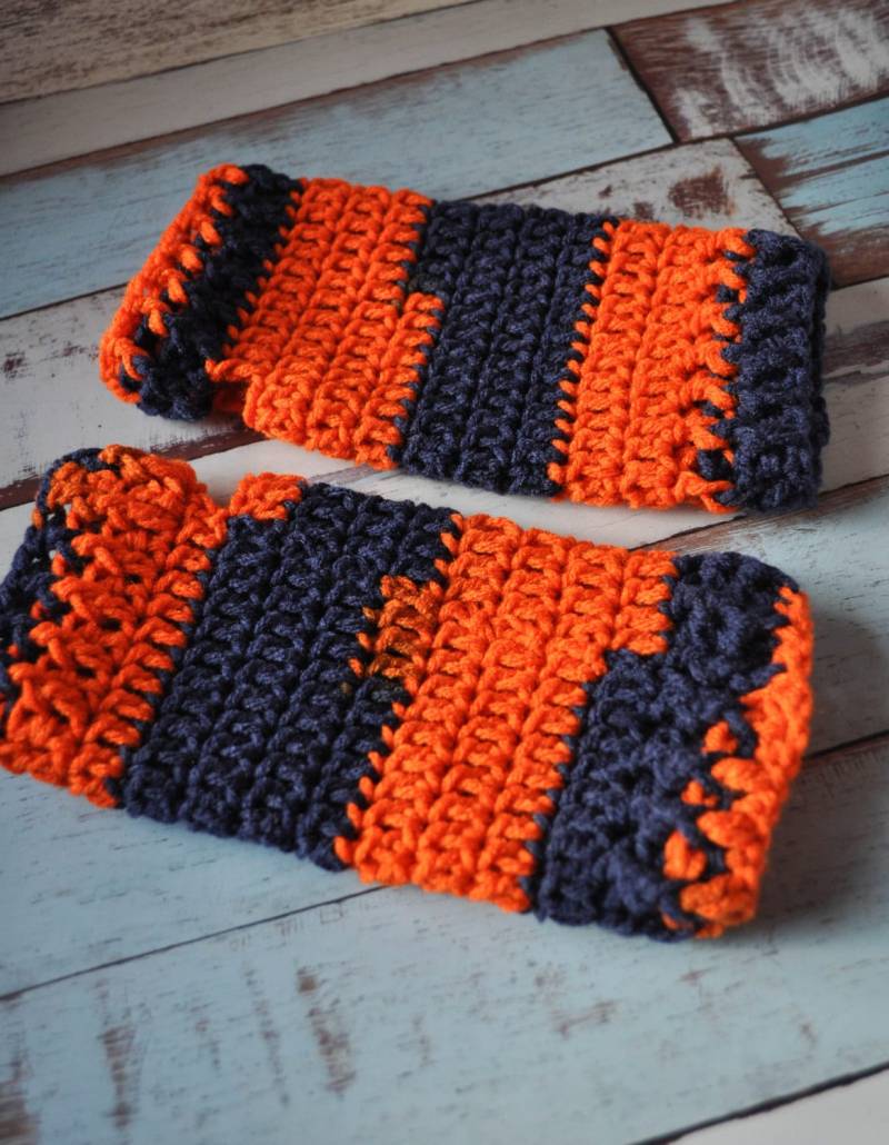 Fingerlose Handschuhe - Orange Und Marine Häkeln Fingerlose Handschuhe - Orange Und Marine Häkeln von BellaNBooDesigns