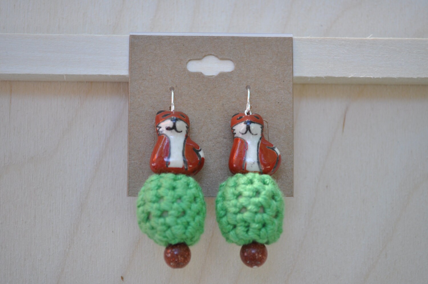 Fuchs Ohrringe - Grün - Orange - Braun - Perle - Rund Fuchs Ohrringe - Grün - Orange - Braun - Perle - Rund von BellaNBooDesigns