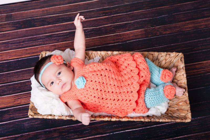 Baby Kleid - Aqua Pfirsich Blume Baby Kleid - Aqua Pfirsich Blume von BellaNBooDesigns