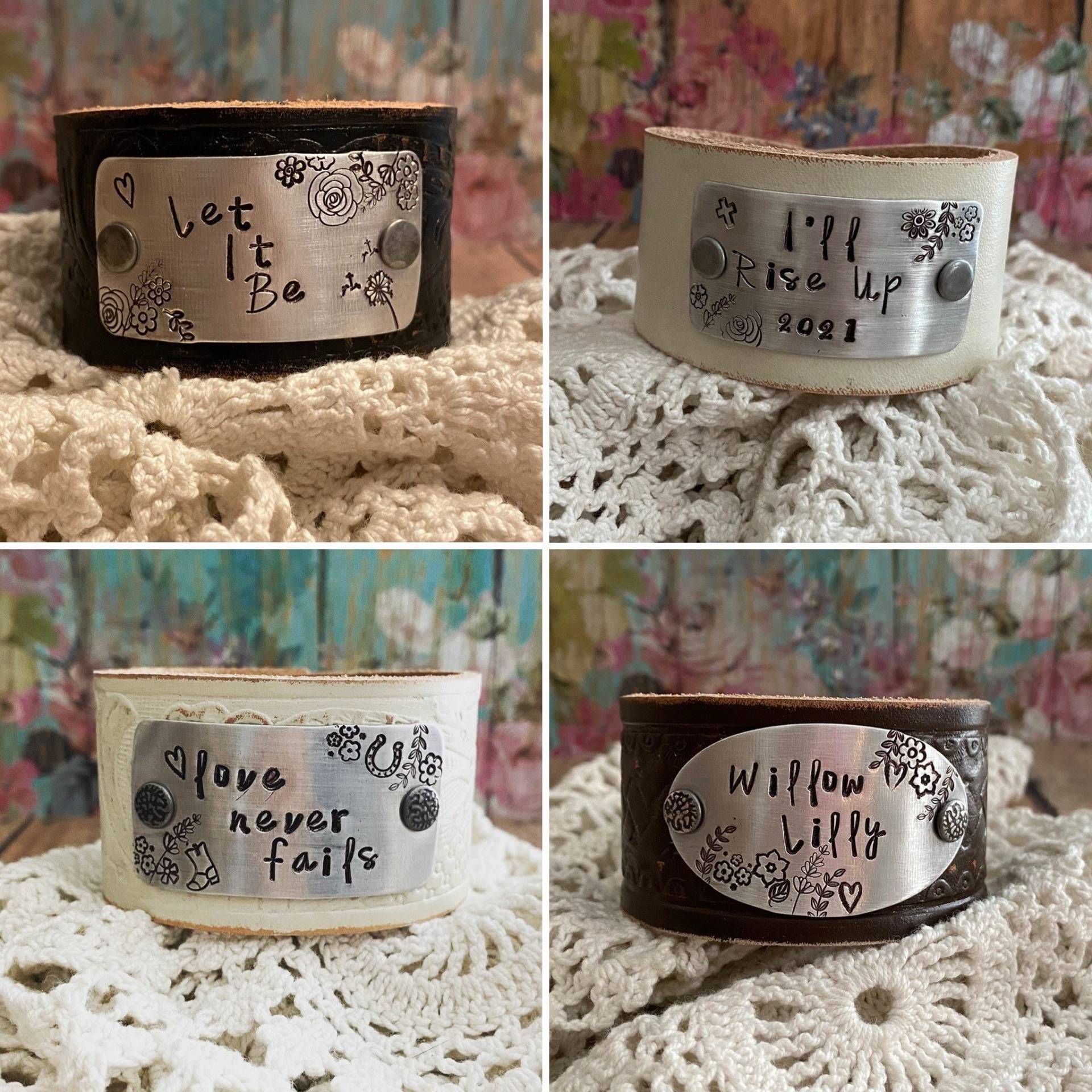 Personalisiertes Benutzerdefiniertes Handgestempeltes Ledermanschettenarmband. Ooak Geschenke. Songtext Zitate Musik Inspirational von BellaNotteDesigns