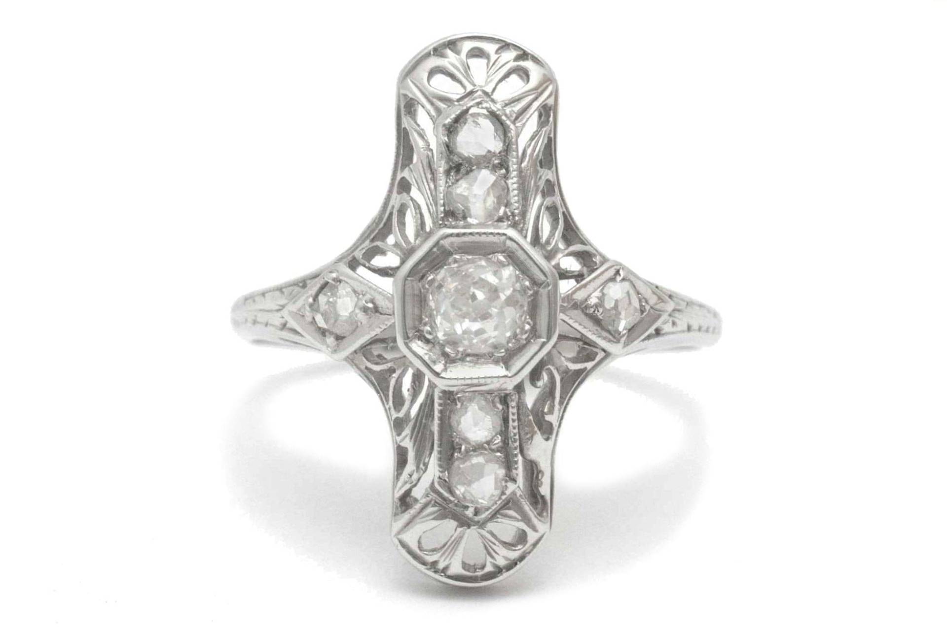 Jugendstil Art Filigran Diamant Schild Verlobungsring von BellaRosaGalleries