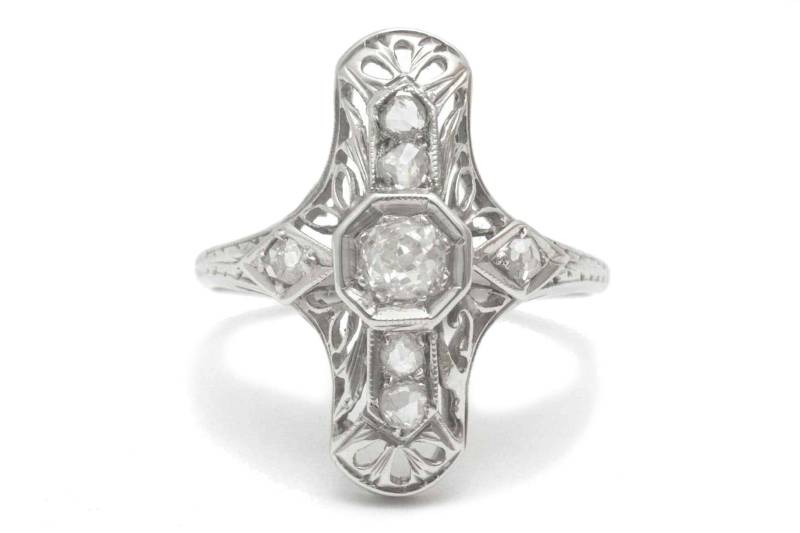 Jugendstil Art Filigran Diamant Schild Verlobungsring Jugendstil Art Filigran Diamant Schild Verlobungsring von BellaRosaGalleries