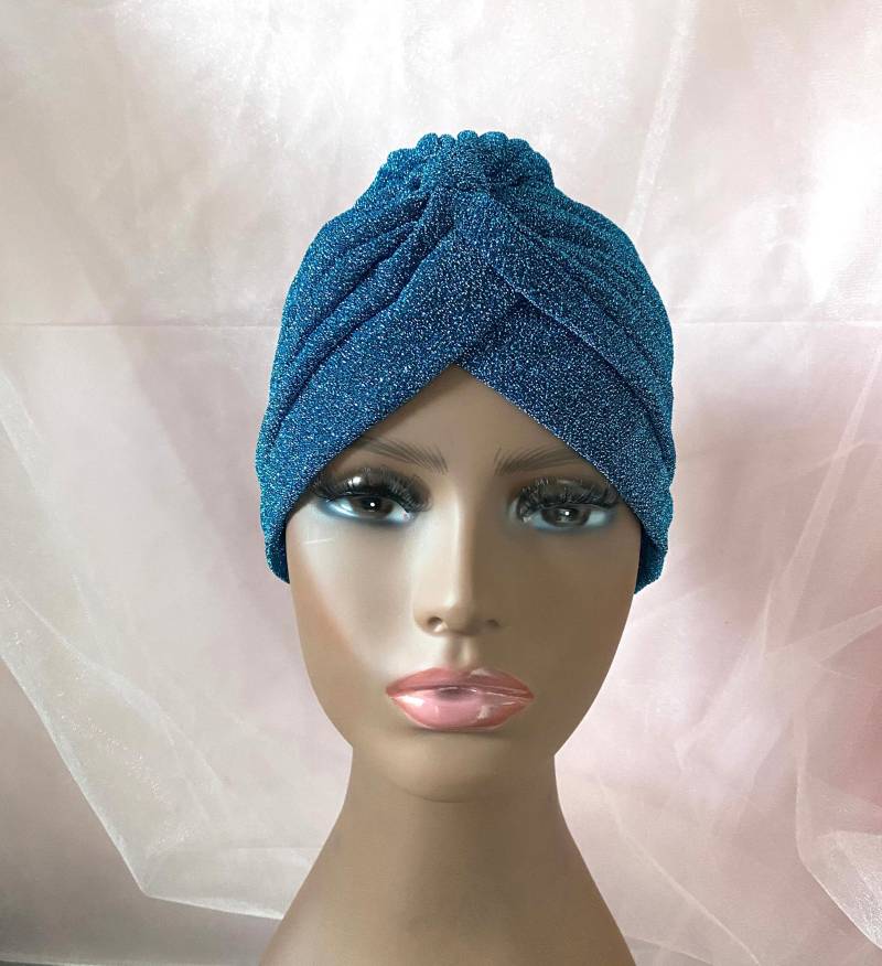 Blauer Funkelnder Stretch Turban Voller Kopftuch Hijab von BellaSegretoFashion