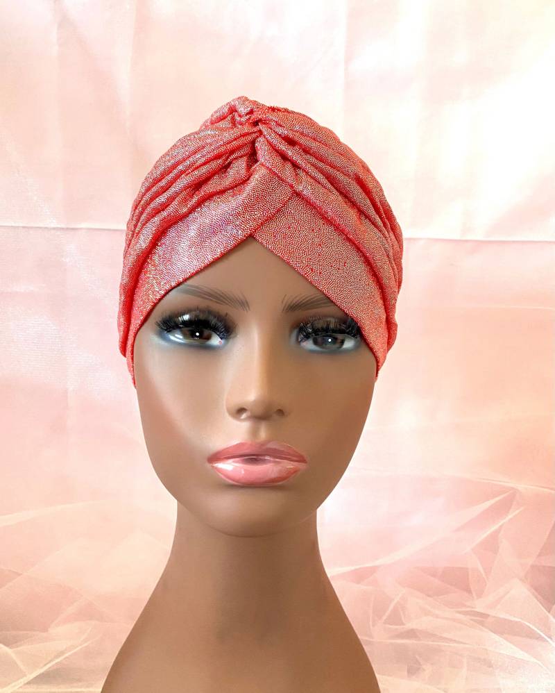 Lachsfarbener Turban Front Twist Sparkly Head Wrap von BellaSegretoFashion