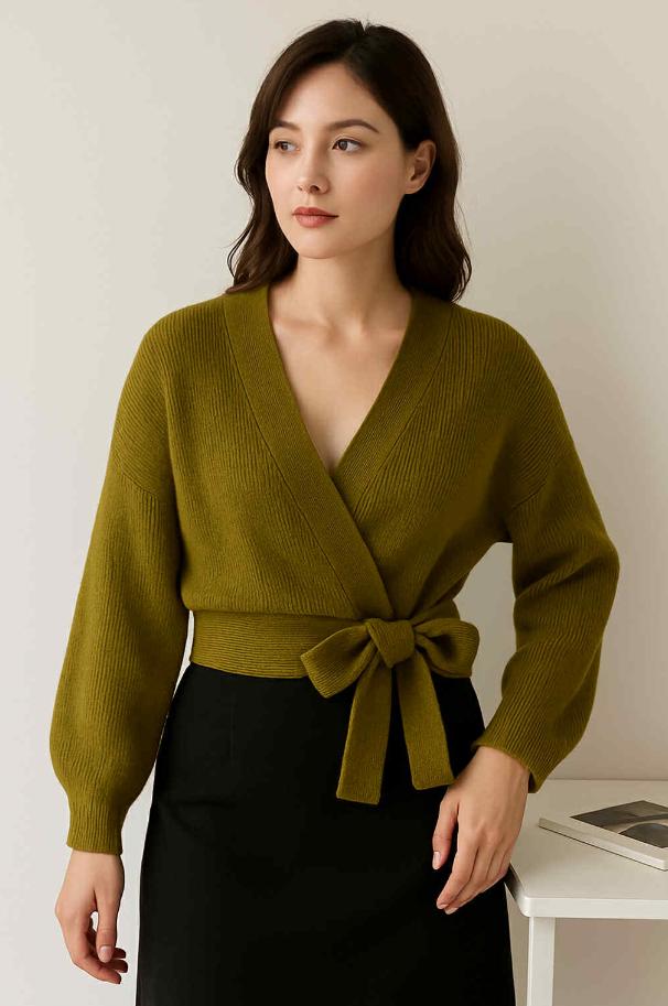 Fliege V-Ausschnitt Strickjacke | Kurzer, Hoher Taillen-Strickmantel Für Damen Kurzarm Overlay Strickwaren Herbst Und Winter von BellachicVibes