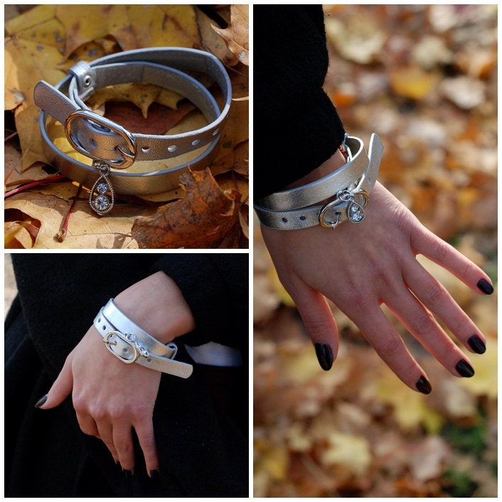 Damen Lederarmband Wrap-Around-Handgelenk Mit Veränderbaren Schnalle von Bellada